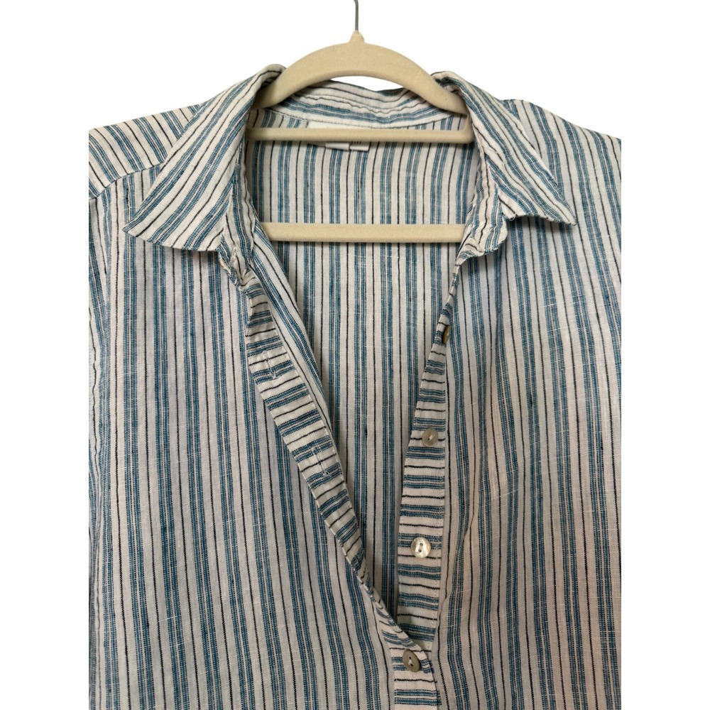 J. Jill Love Linen Stripped Quarter Button Up 100% Linen Shirt Relaxed Sz L - Picture 7 of 15